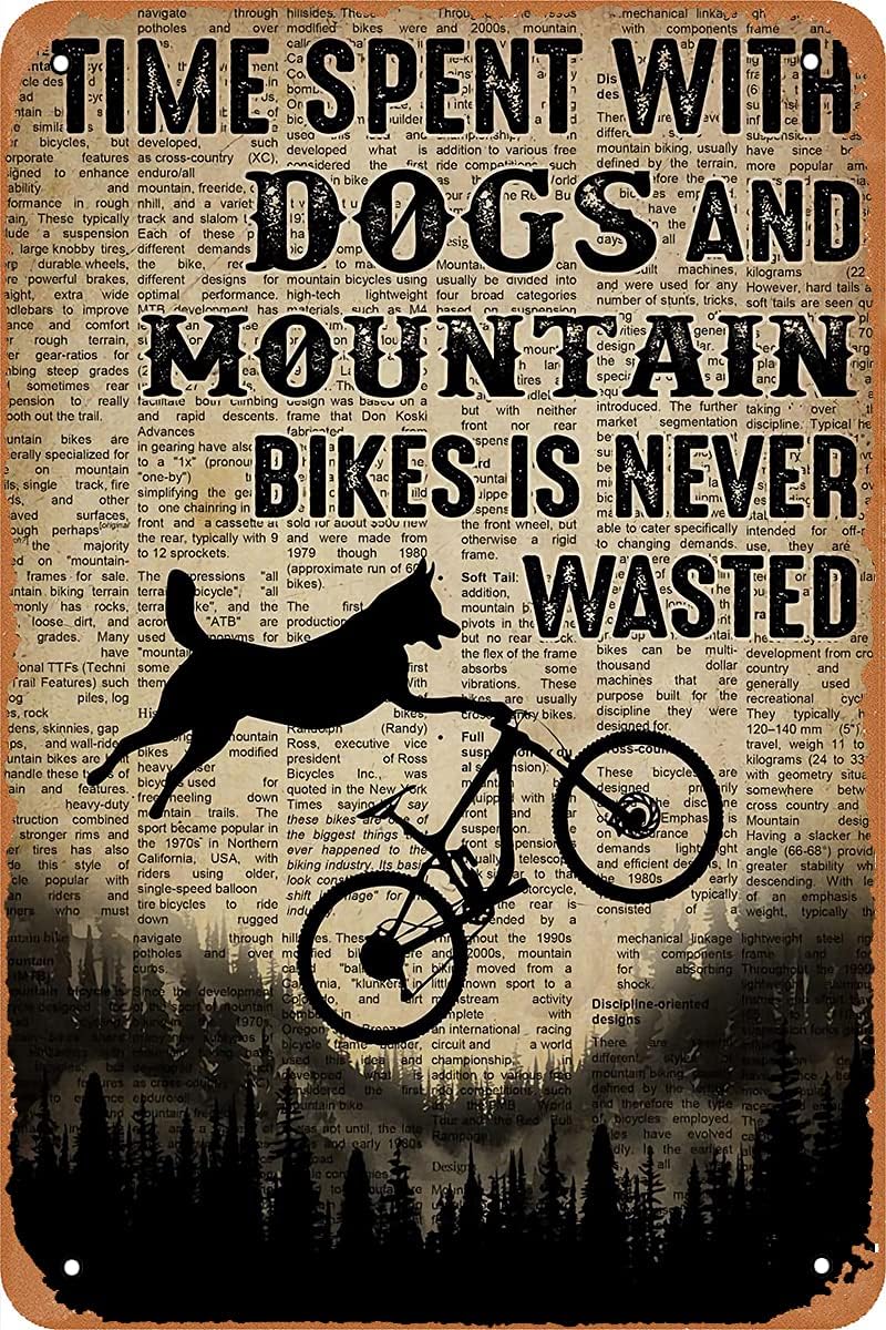 Mountain Biking With Dog - Targa decorativa vintage in metallo con